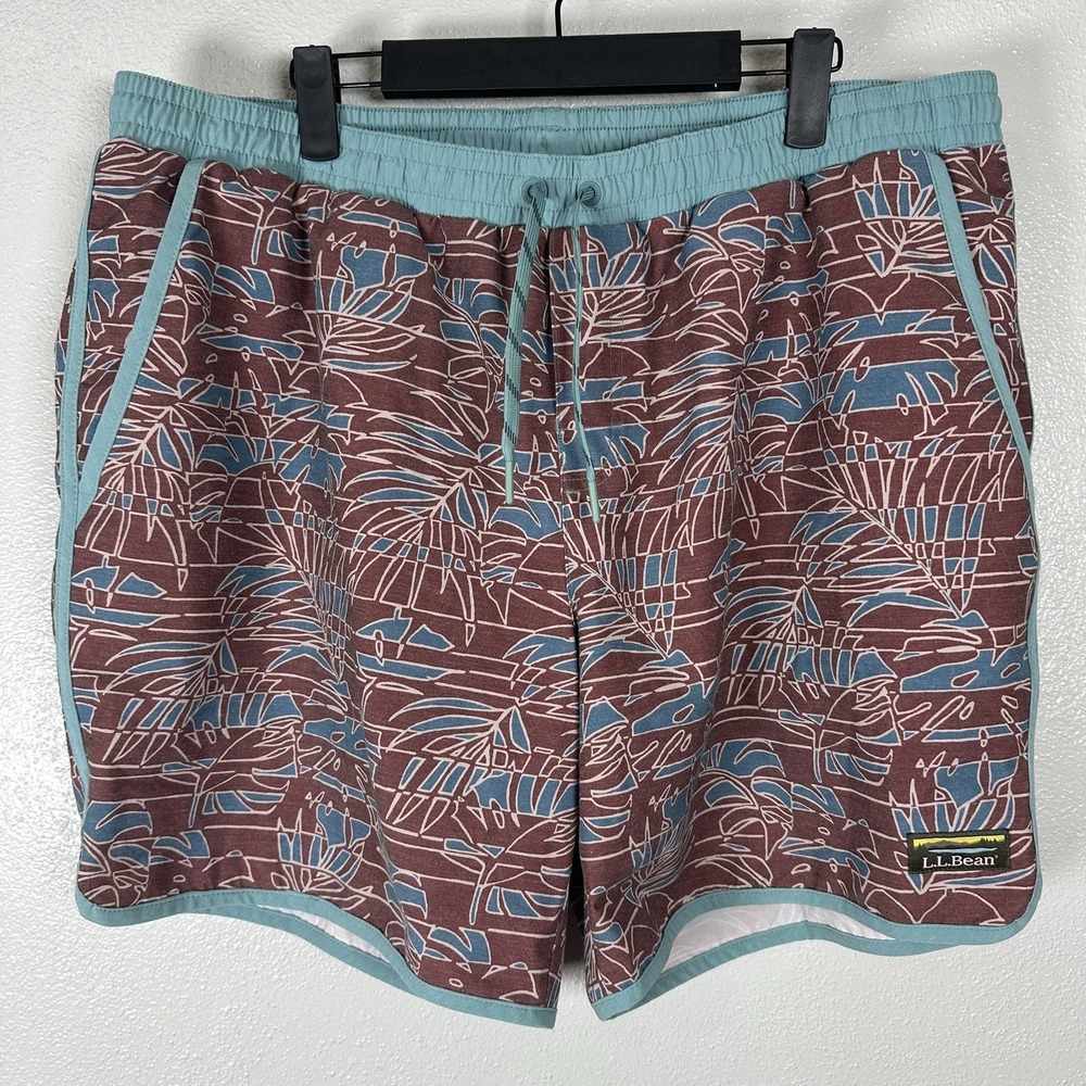 LL Bean All Adventure Lined Swim Trunks Board Shorts Mens XL Red Blue Tropical